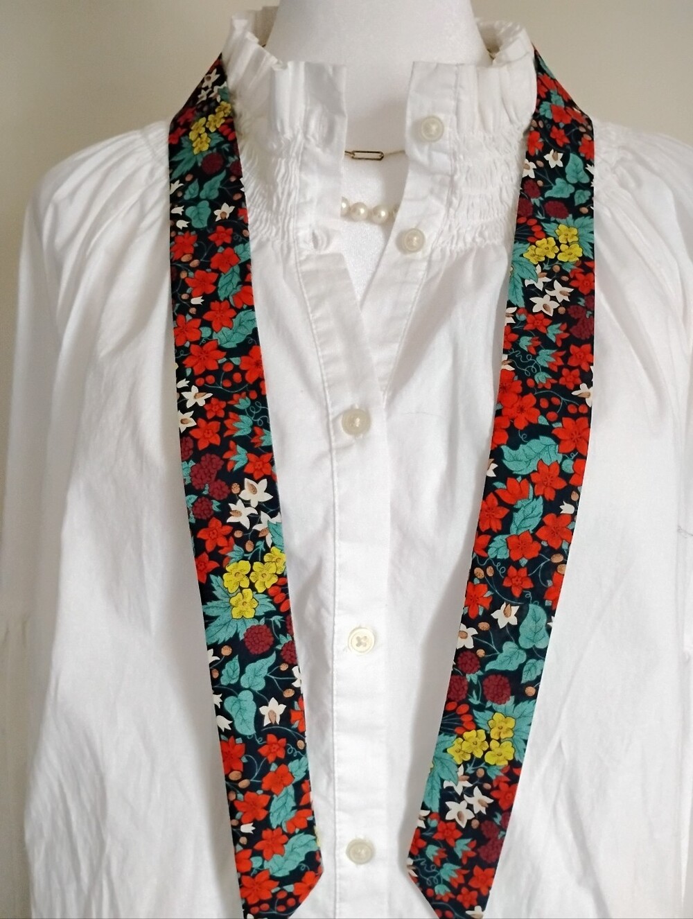 Liberty Art Fabric Tana Lawn Super Skinny Scarf Harvest Berry Colorful Floral - Picture 7 of 13